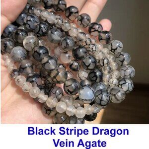 Black Stripe Cracked Agate Dragon Veins 15" Strand